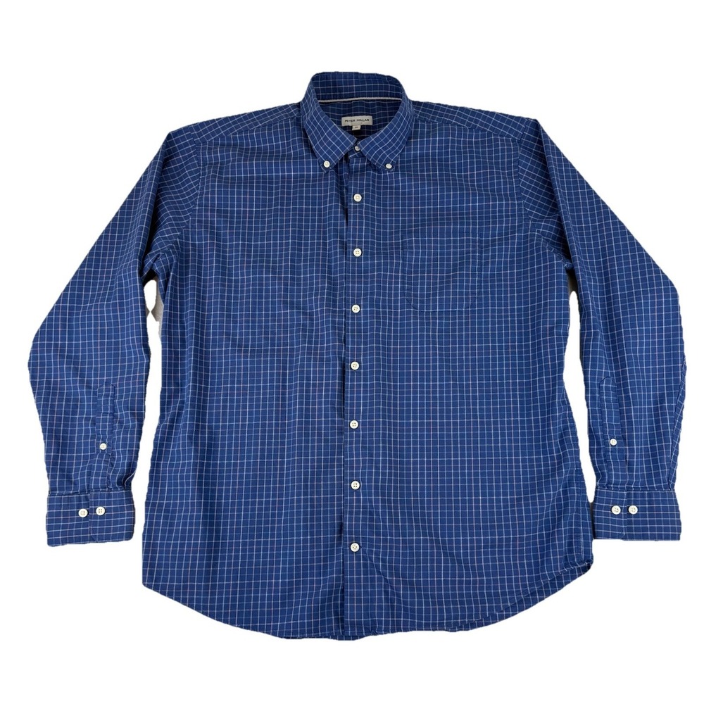 Peter‎ Millar Performance Button Down Shirt Mens XL Blue Check Stretch Golf